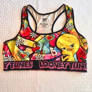 Looney Tunes Tweety Bird Sports Bra Womens Large Colorful Racerback